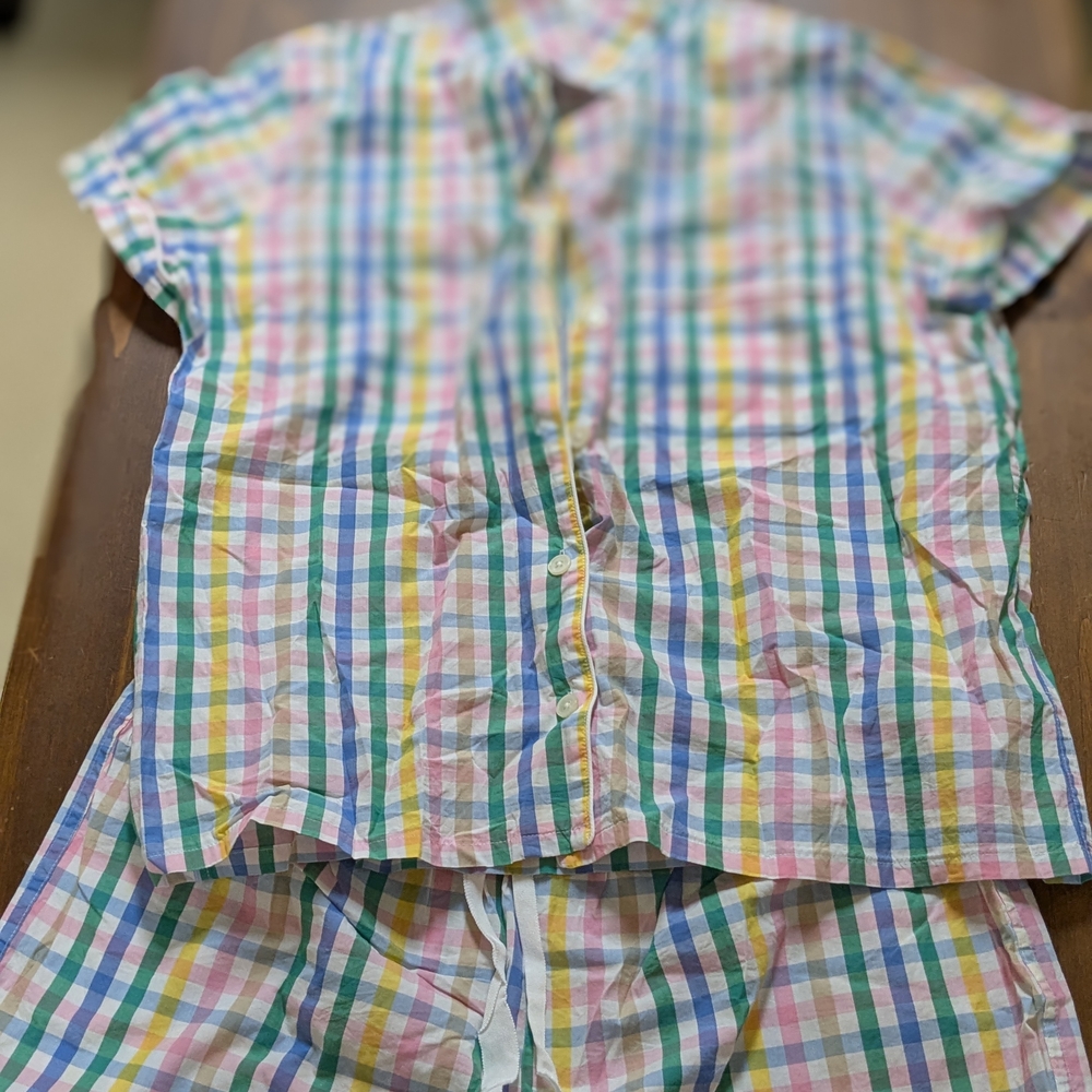 J. Crew Blue and Pink Plaid Pajama Set